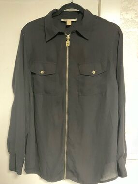 Michael Kors Black Top with Gold Logo Zip